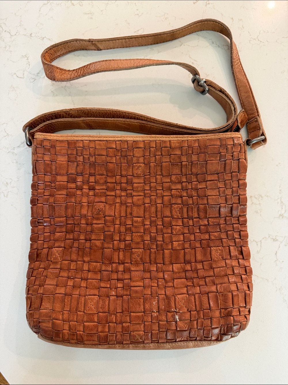 Vintage Woven Leather Crossbody by Vilenca Holland - Tan